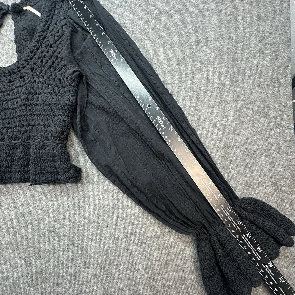 Free People Megan Crochet Boho Top Women's Medium ‎ Black